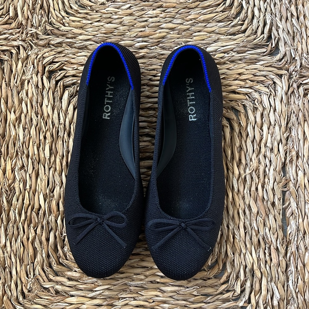 Rothy's Black Flats with Blue Accent